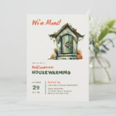 Halloween House Erwärmung Monster Digs Wasserfarbe Einladung (Stehend Vorderseite)