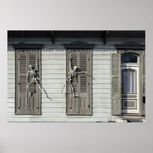 Halloween House Poster tanzend Skelette