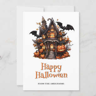 Halloween House Pumpkins Ghost Card Feiertagskarte