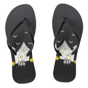 Halloween House, Schwarze Katzen, Fledermäuse, Kür Badesandalen