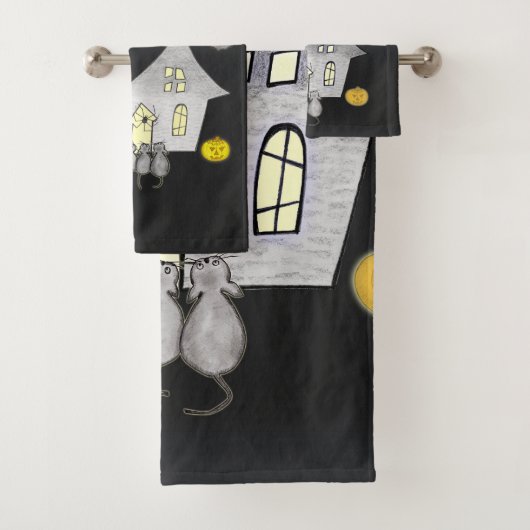 Halloween House, Schwarze Katzen, Fledermäuse, Kür Badhandtuch Set (Insitu)