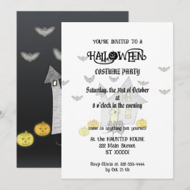 Halloween House, Schwarze Katzen, Fledermäuse, Kür Einladung