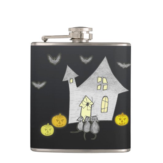 Halloween House, Schwarze Katzen, Fledermäuse, Kür Flachmann (Vorderseite)