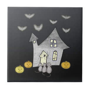 Halloween House, Schwarze Katzen, Fledermäuse, Kür Fliese