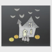 Halloween House, Schwarze Katzen, Fledermäuse, Kür Geschenkpapier (Flach)