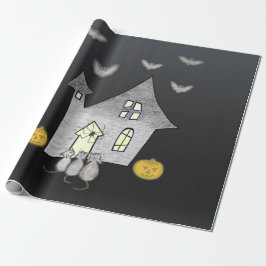 Halloween House, Schwarze Katzen, Fledermäuse, Kür Geschenkpapier