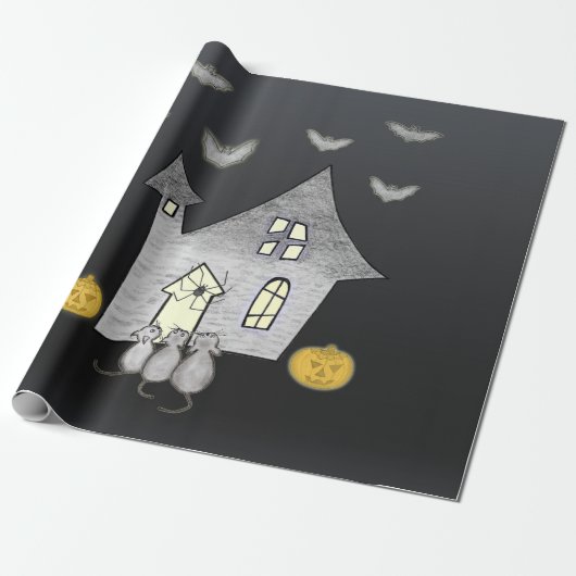 Halloween House, Schwarze Katzen, Fledermäuse, Kür Geschenkpapier (Ungerollt)