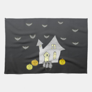 Halloween House, Schwarze Katzen, Fledermäuse, Kür Geschirrtuch