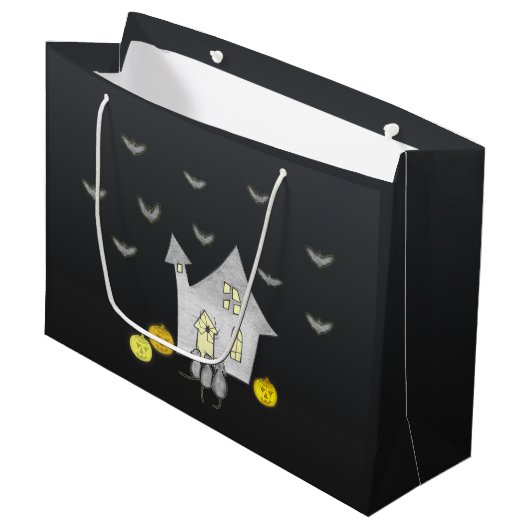 Halloween House, Schwarze Katzen, Fledermäuse, Kür Große Geschenktüte (Vorderseite Schrägansicht)