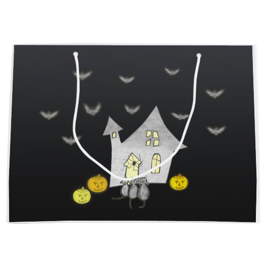 Halloween House, Schwarze Katzen, Fledermäuse, Kür Große Geschenktüte (Vorderseite)