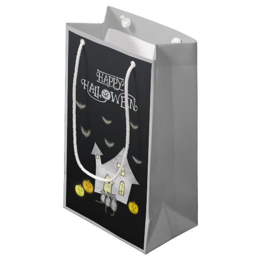 Halloween House, Schwarze Katzen, Fledermäuse, Kür Kleine Geschenktüte (Vorderseite Schrägansicht)