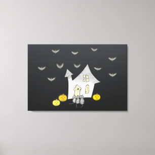 Halloween House, Schwarze Katzen, Fledermäuse, Kür Leinwanddruck