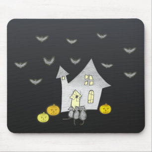 Halloween House, Schwarze Katzen, Fledermäuse, Kür Mousepad