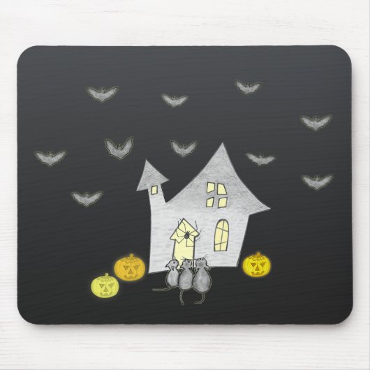 Halloween House, Schwarze Katzen, Fledermäuse, Kür Mousepad (Vorne)