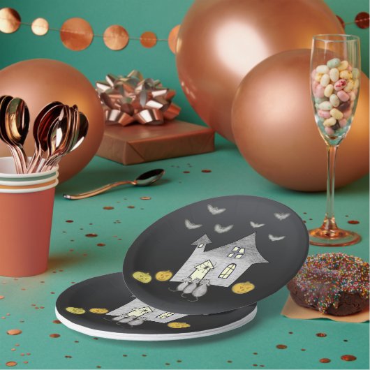 Halloween House, Schwarze Katzen, Fledermäuse, Kür Pappteller (Multi)