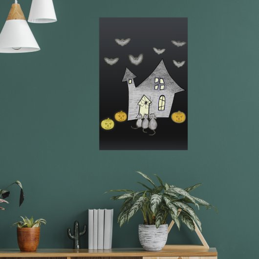 Halloween House, Schwarze Katzen, Fledermäuse, Kür Poster (Wohnzimmer 1)