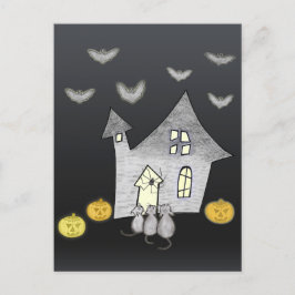 Halloween House, Schwarze Katzen, Fledermäuse, Kür Postkarte