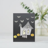 Halloween House, Schwarze Katzen, Fledermäuse, Kür Postkarte (Stehend Vorderseite)