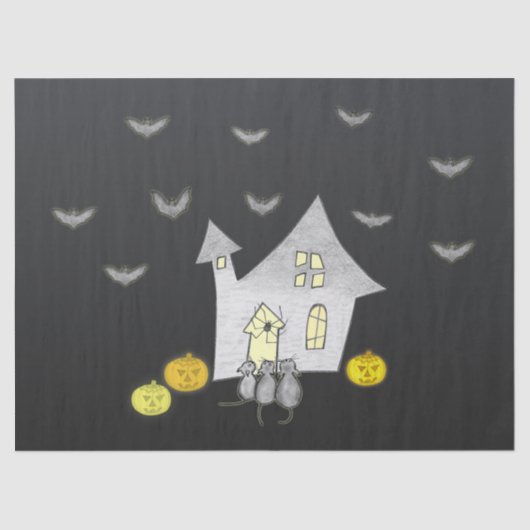 Halloween House, Schwarze Katzen, Fledermäuse, Kür Seidenpapier (Vorderseite)