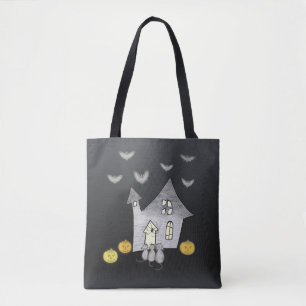 Halloween House, Schwarze Katzen, Fledermäuse, Kür Tasche