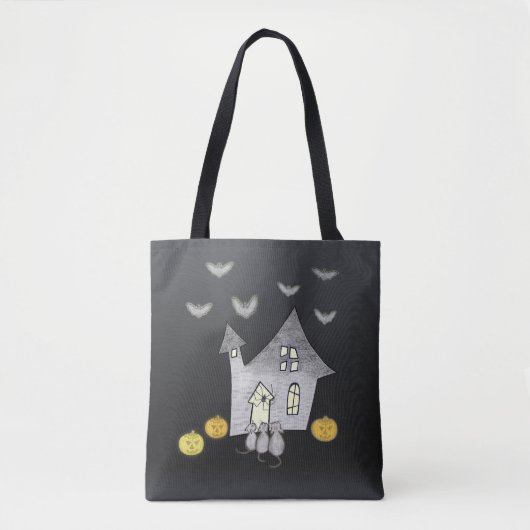 Halloween House, Schwarze Katzen, Fledermäuse, Kür Tasche (Vorderseite)