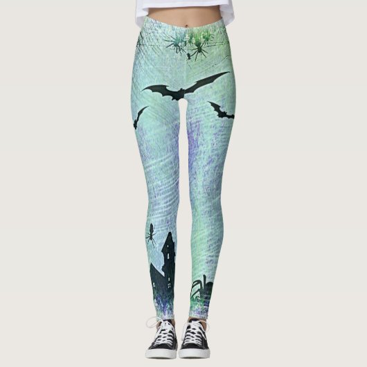 Halloween House | Spinnen + Fledermäuse Leggings (Vorderseite)