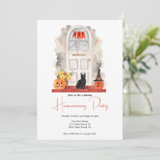 Halloween Housewarming Einladung (Stehend Vorderseite)