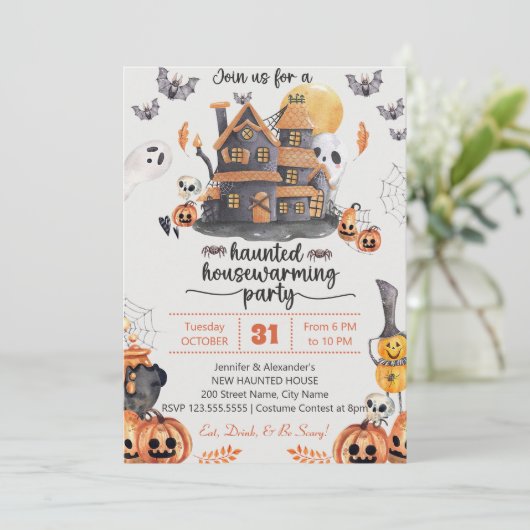 Halloween Housewarming-Party Einladung (Stehend Vorderseite)