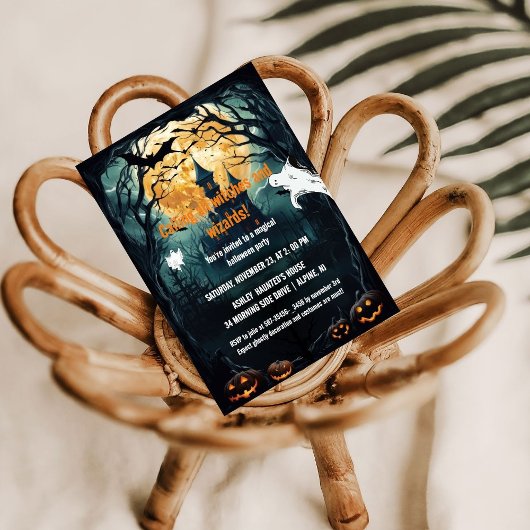 Halloween Housewarming Witche and Wizard Ansammlun Einladung