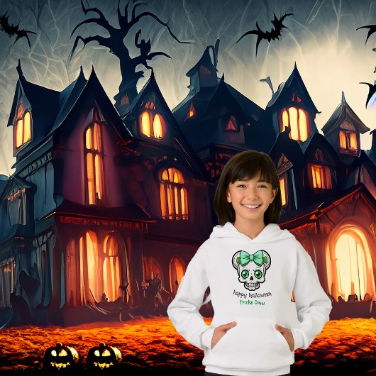 Halloween Hübsch Skull Green Bow personalisieren Hoodie