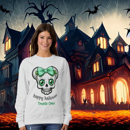 Halloween Hübsch Skull Green Bow personalisieren Sweatshirt