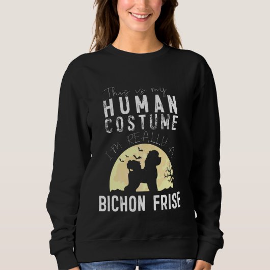 Halloween Human Costume Bichon Frise Moon Silhouet Sweatshirt (Vorderseite)