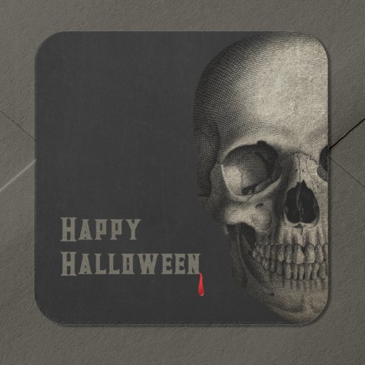 Halloween Human Skull Spooky Quadratischer Aufkleber