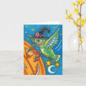 HALLOWEEN HUMMINGBIRD, KÜRBISLATERNE WHIMSY Blank Karte (Gelbe Blume)