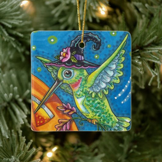 HALLOWEEN HUMMINGBIRD, KÜRBISLATERNE WHIMSY Blank Keramikornament (Baum)