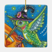 HALLOWEEN HUMMINGBIRD, KÜRBISLATERNE WHIMSY Blank Keramikornament (Rückseite)