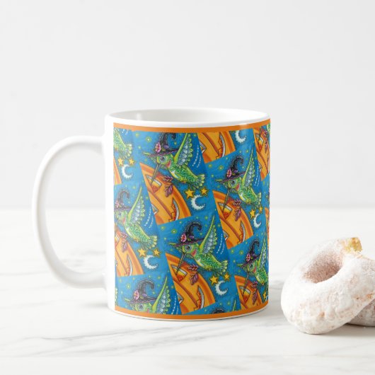 HALLOWEEN HUMMINGBIRD & KÜRBISLATERNE WHIMSY KAFFEETASSE (Mit Donut)