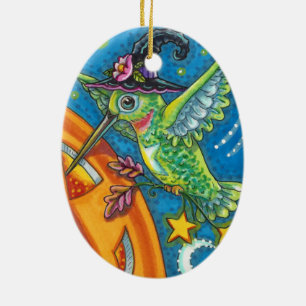 HALLOWEEN HUMMINGBIRD & KÜRBISLATERNE WHIMSY KERAMIK ORNAMENT