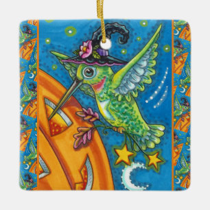 HALLOWEEN HUMMINGBIRD & KÜRBISLATERNE WHIMSY KERAMIKORNAMENT