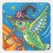 HALLOWEEN HUMMINGBIRD & KÜRBISLATERNE WHIMSY QUADRATISCHER AUFKLEBER (Vorderseite)