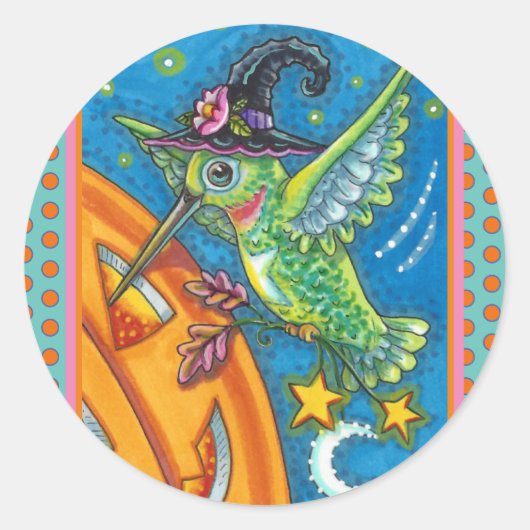 HALLOWEEN HUMMINGBIRD & KÜRBISLATERNE WHIMSY RUNDER AUFKLEBER (Vorderseite)