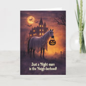 Halloween Humor mit Pferd, das Süßigkeiten oder Sa Karte (Vorderseite)