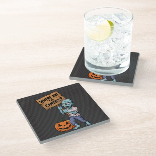 Halloween Humor Zombie Bonbons Glasuntersetzer (Schrägansicht)