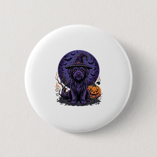 Halloween-Hund-Hexe-Kürbis-Vektor-Art Button (Vorderseite)