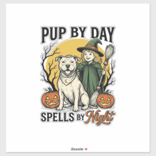 Halloween-Hund-Hexe-Shirt Vintage-Engraving Hausti Aufkleber