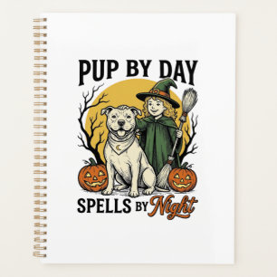 Halloween-Hund-Hexe-Shirt Vintage-Engraving Hausti Planer