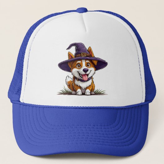 Halloween Hund mit einem Hexenhut Truckerkappe (Vorderseite)