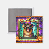 Halloween Hund mit Hexenhut Magnet (Vorderseite/Rückseite)