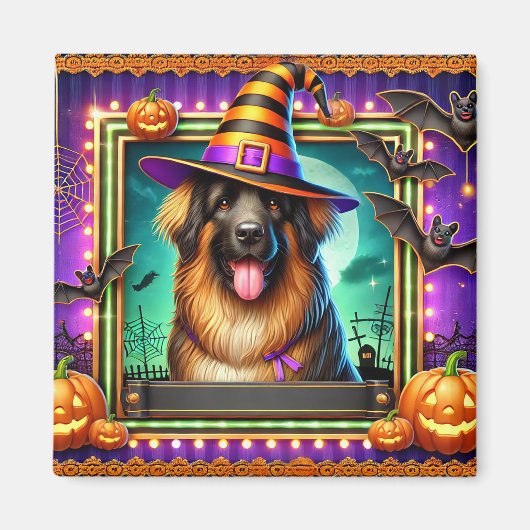 Halloween Hund mit Hexenhut Magnet (Vorne)