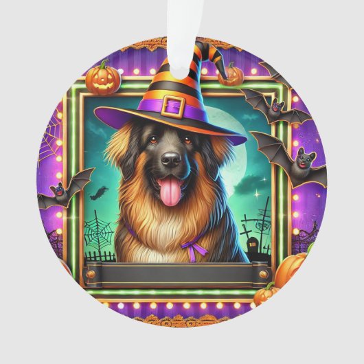 Halloween Hund mit Hexenhut Ornament (Vorderseite)